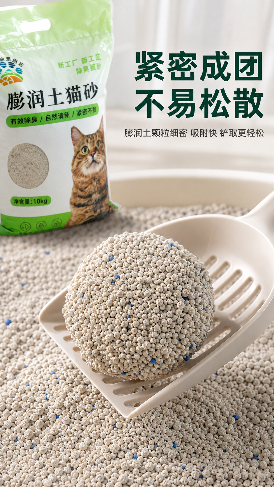 AI 生成猫砂主图：AI 一键出图案例 - 商品细节图: 放大材质结构细节