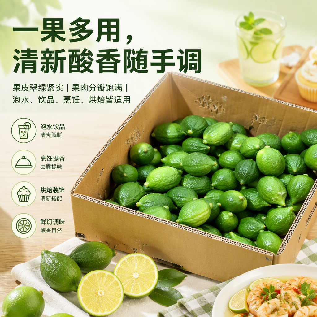 广东香水柠檬（苦瓜片） AI电商详情页 - 核心卖点图: 集中展示果皮新鲜、果肉饱满、酸香清爽与多场景适用优势