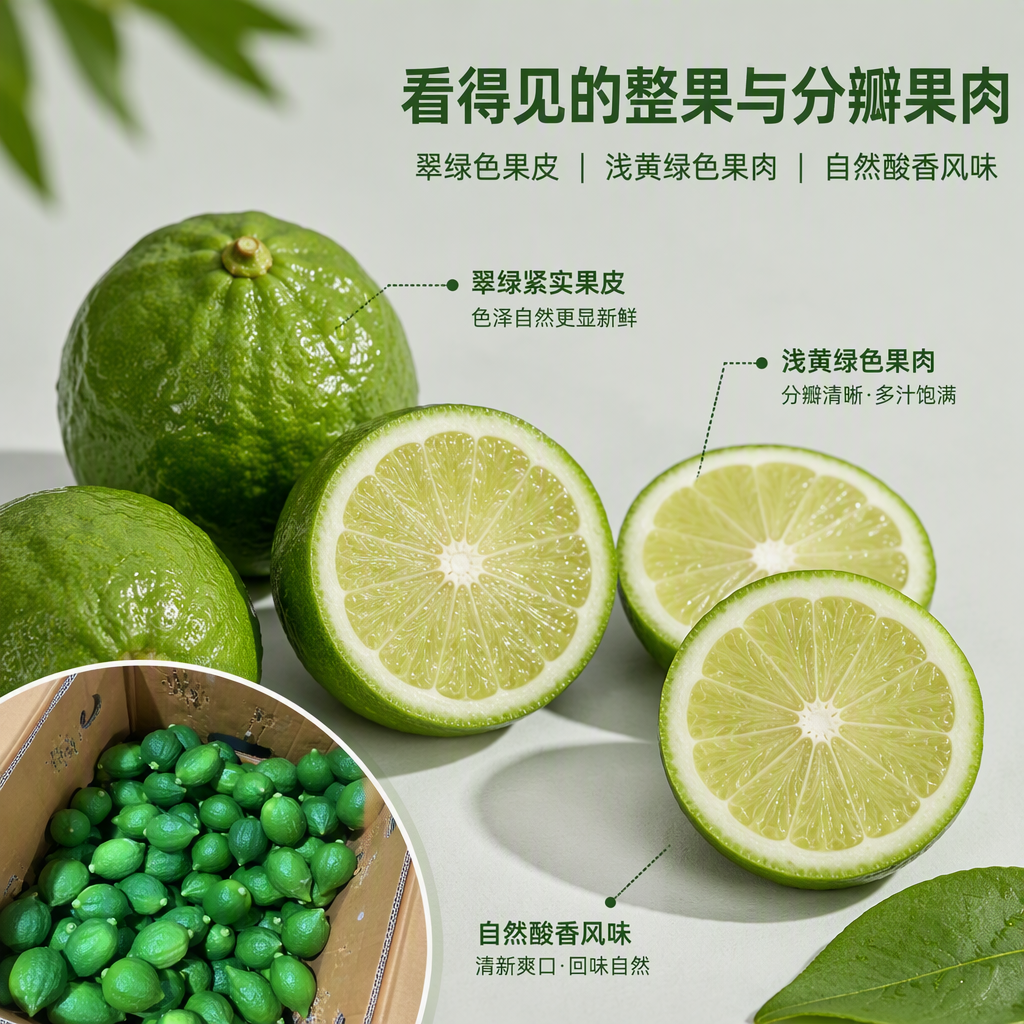 广东香水柠檬（苦瓜片） AI电商详情页 - 材质/成分说明图: 通过整果与切面细节，说明产品由新鲜香水柠檬果皮和果肉构成