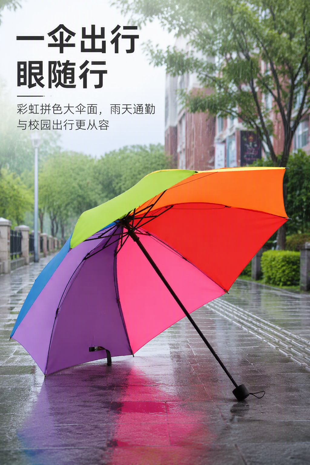 AI 生成雨伞场景图：AI 一键出图案例 - 使用场景图: 展示天通勤与日常出行的实际遮护效果